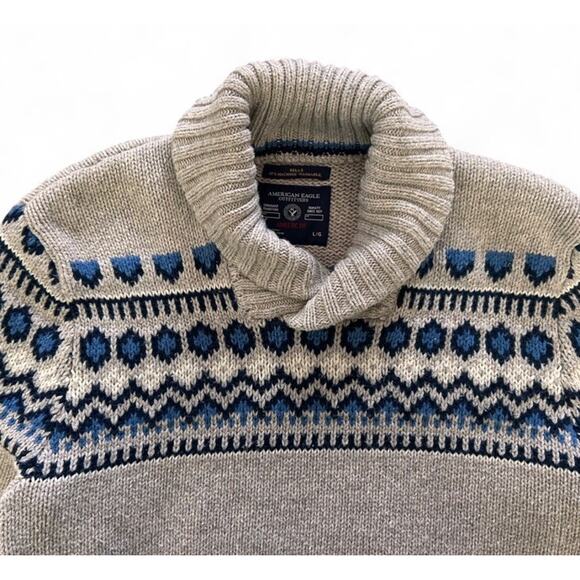 Vintage American Eagle Outfitters Men’s Knit Gray Blue Fair Isle Sweater Size L - Picture 3 of 7